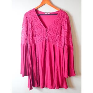 Altar'd State Burgundy Bell Sleeve V-Neck Pullover Tunic Dress Boho Large